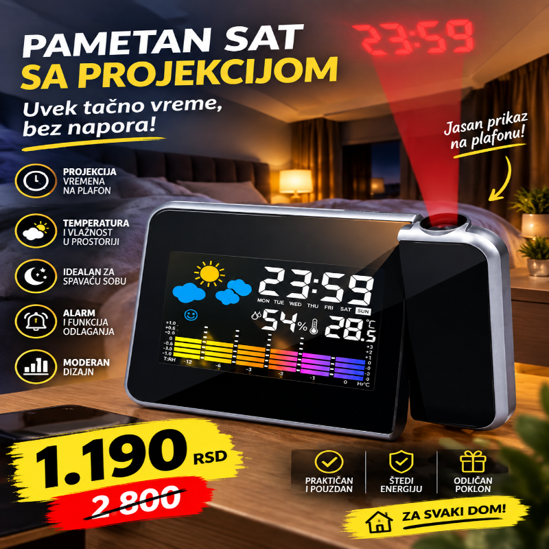 Digitalni sat-budilnik sa projektorom vremena