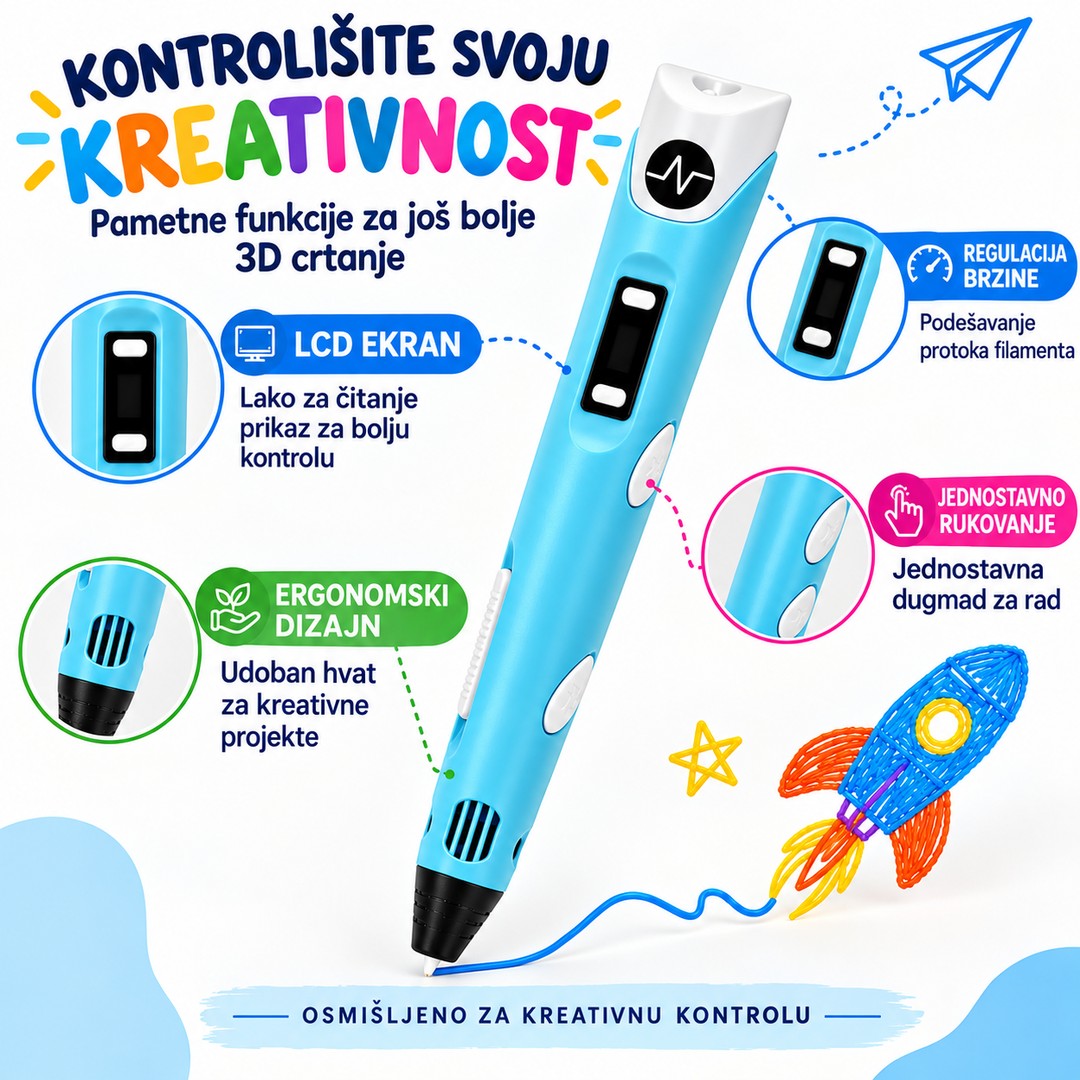 3D olovka sa LCD ekranom, regulacijom brzine i ergonomskim dizajnom