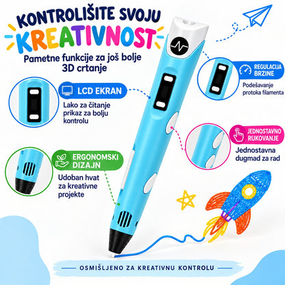 3D olovka sa LCD ekranom, regulacijom brzine i ergonomskim dizajnom
