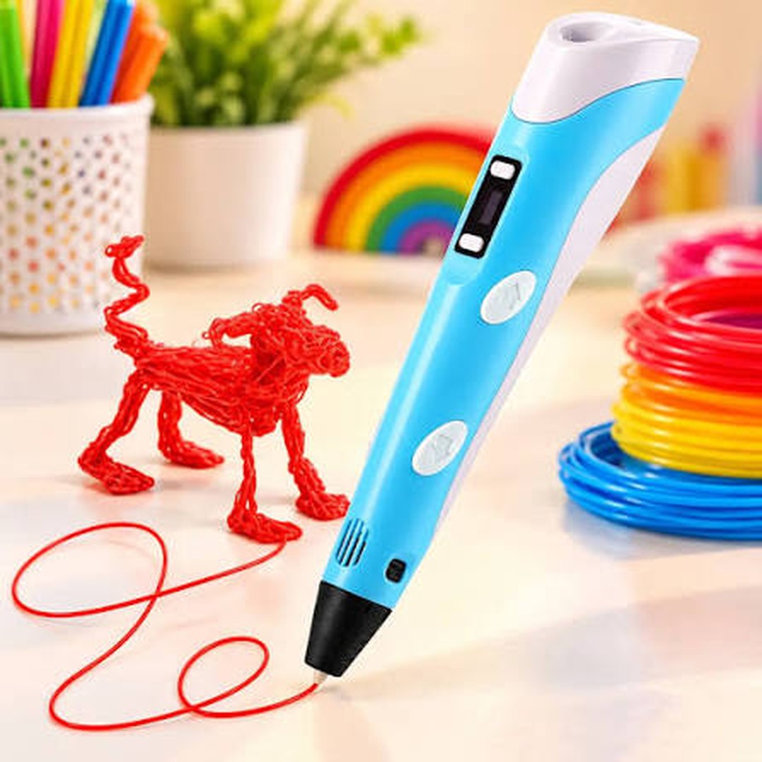 Plava 3D olovka sa displejem i 3D figura psa od filamenta