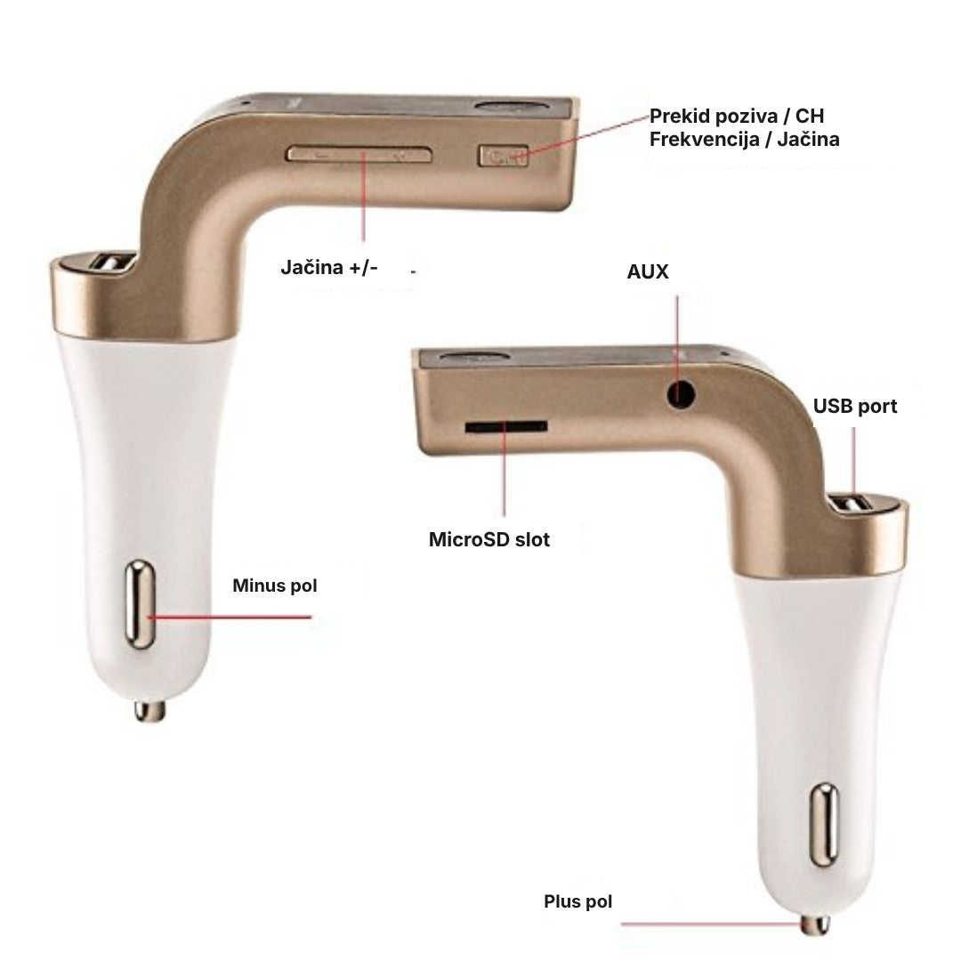 CAR G7 delovi – jačina, AUX, USB port, microSD slot