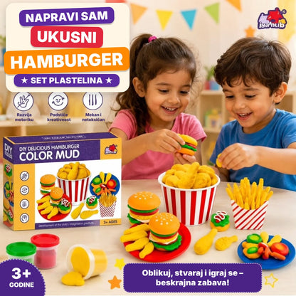 Kreativni set plastelina Hamburger – deca prave burger, pomfrit i piletinu od mase za modelovanje