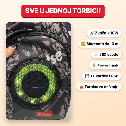 Sve u jednoj torbici – zvučnik 10W, Bluetooth, LED, power bank, TF i USB