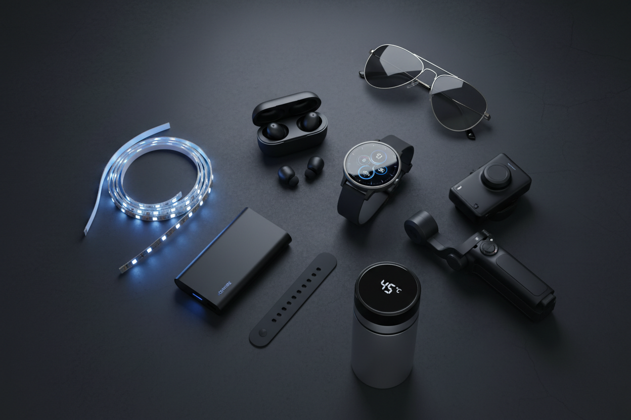 Random dropshipping cool products on lite black background