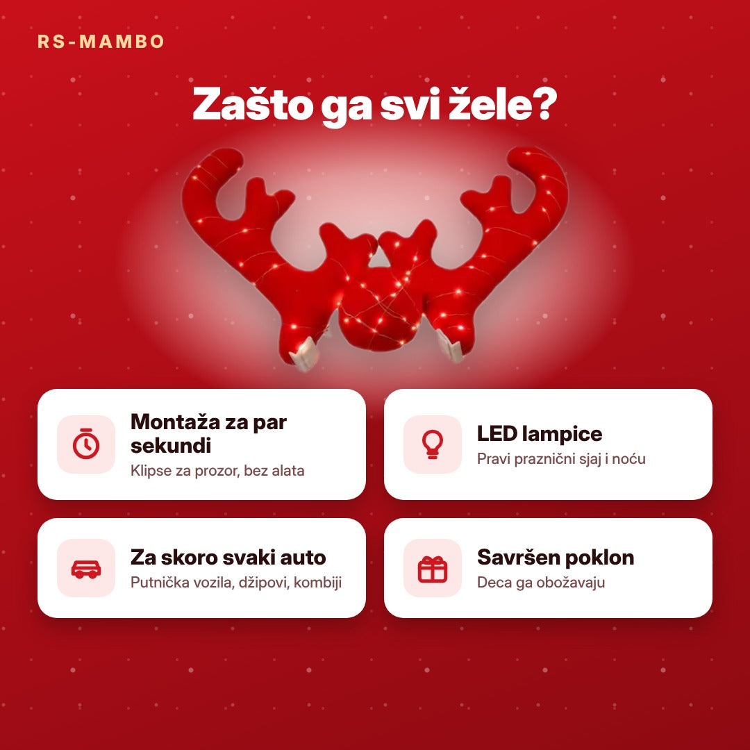Božićni ukras za auto – rogovi za prozor i nos za masku